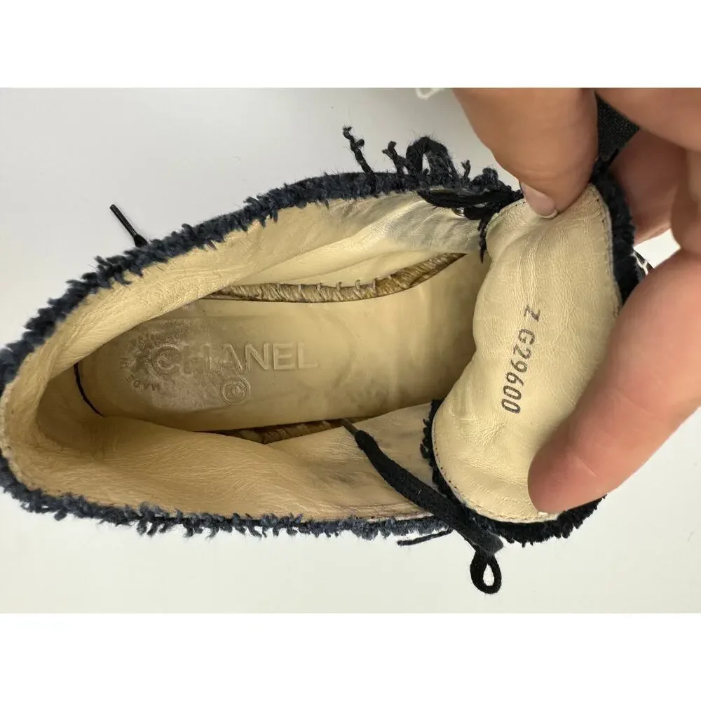 CHANEL Womens Black Canvas High Top Lace Up Espadrille Sneakers Sz EU 37 US 6.5 - Picture 9 of 13